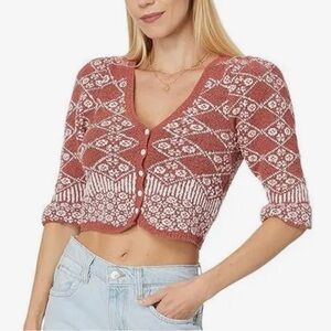 Free People Geo Floral Cardi Small Orchid Cinnamon NWT